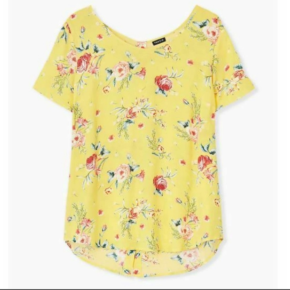 Torrid Womens Top 3/3X Yellow Red Green Abbey Gauze Button Back Rayon Blouse